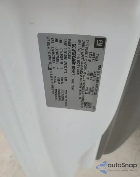 2011 Chevrolet Express G2500 from USA, damaged, VIN 1GCWGFCA6B1183981